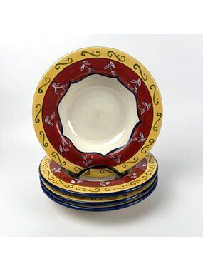 Pier 1 Vallarta Hand Painted 4/ 9" Bowls Earthenware Dishwasher Microwave Safe